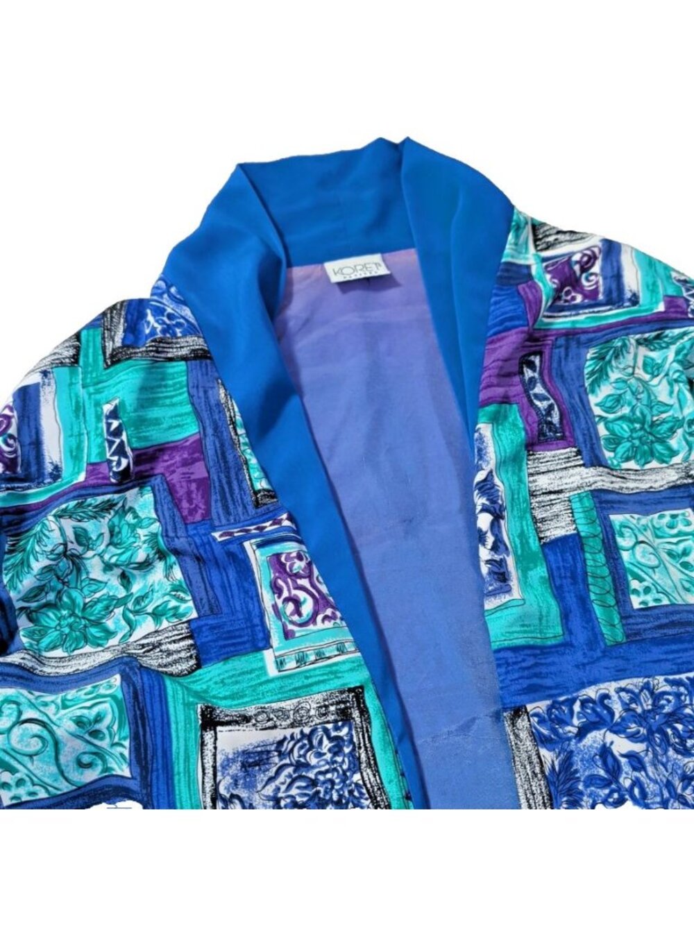 Koret Petites Over Shirt Womens Blue Turquose Abstract Geometric SIZE 16 VINTAGE
